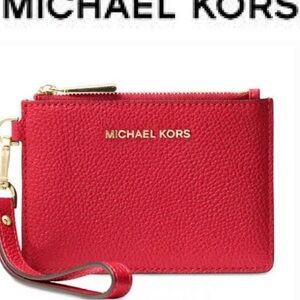 Michael Kors Red Pebbled Leather Wristlet Card Pouch